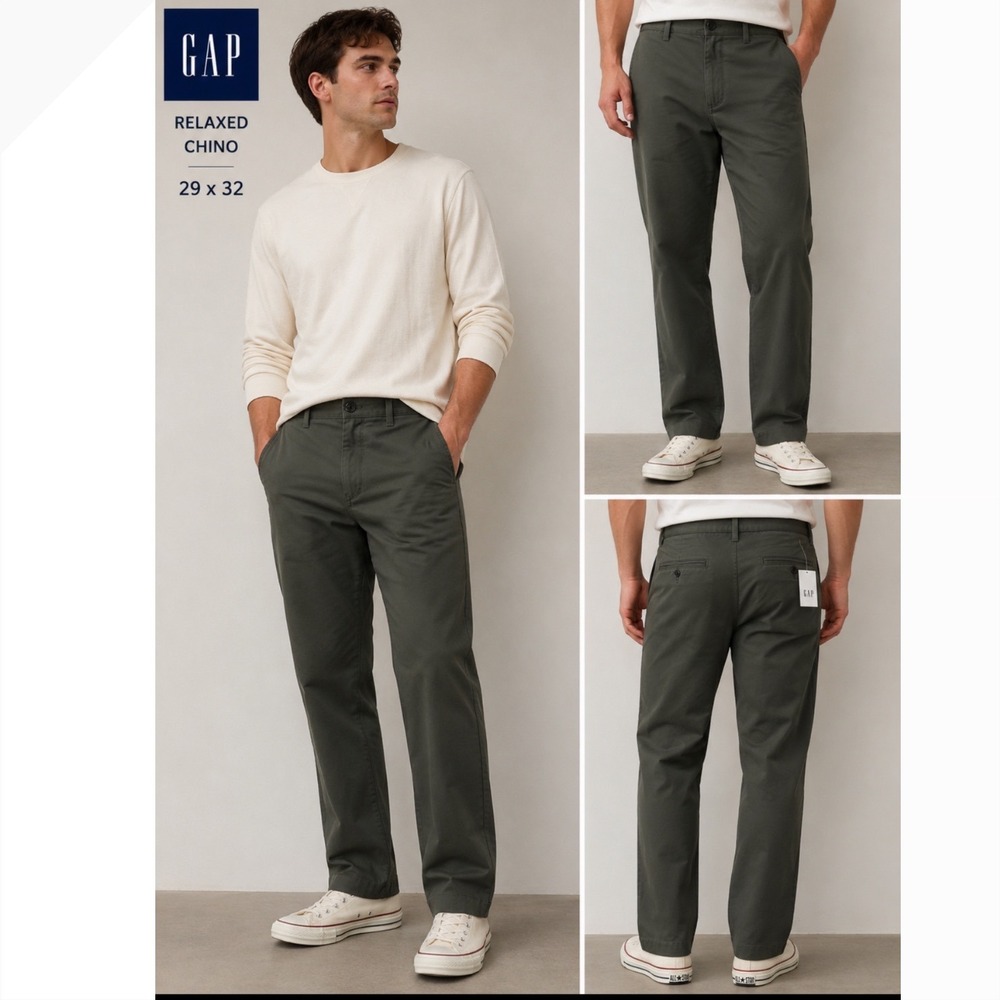 Gap NEW Mens Essential Khaki Chino Pants Dark Gray Straight Leg 29x32 Stretch